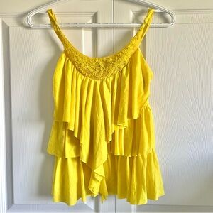 Yellow Beaded Boho Tank Top Ruffle Tiered Y2K Coastal Cowgirl S Vacation
